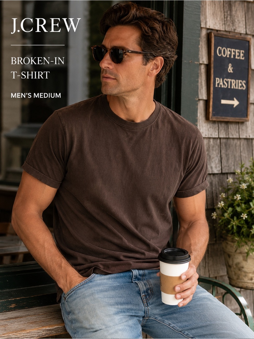 J.Crew Broken-In T-Shirt Men M Brown 100% Cotton Garment Dyed Tee
